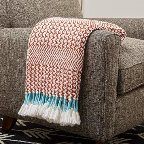 Rivet Modern Hand-Woven Stripe Fringe Throw Blanket