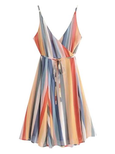 'Suki' Strap Color Stripes Wrap Mini Dress